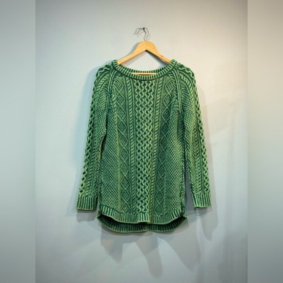 Green L.L. Bean Signature Knit Aran Fisherman Sweater Size L EUC - Picture 3 of 5